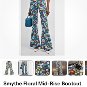 Smythe Floral Bootcut Pants - Blue and White